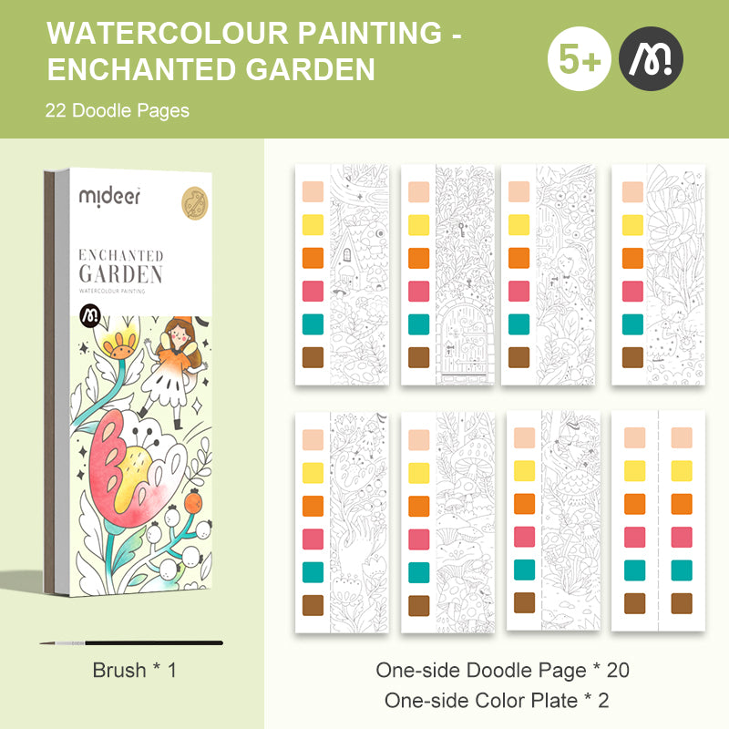 🎨 Magisches Aquarell-Set „Zaubergarten“ (3–8 Jahre) - Malbuch mit Aquarellfarben