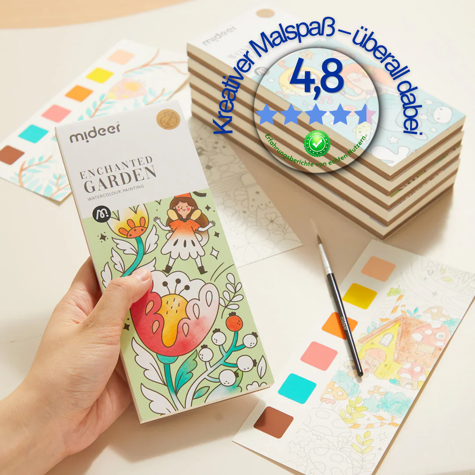 Aquarell-Set Zaubergarten Kinder 3–8 Jahre | Malbuch – Kreative Kids